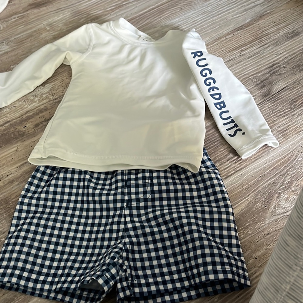 Rugged butts Bathing suit and rash guard blue and white gingham